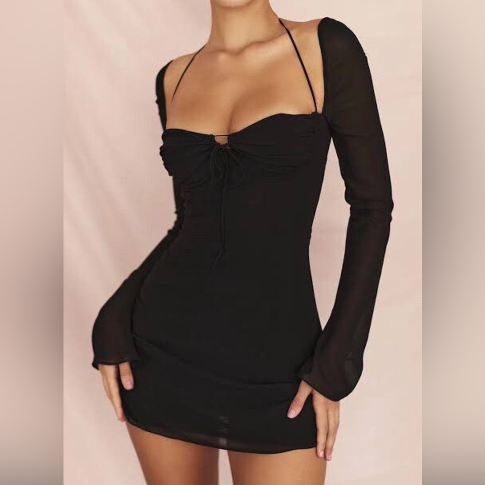 Black Chiffon Halter Mini Dress